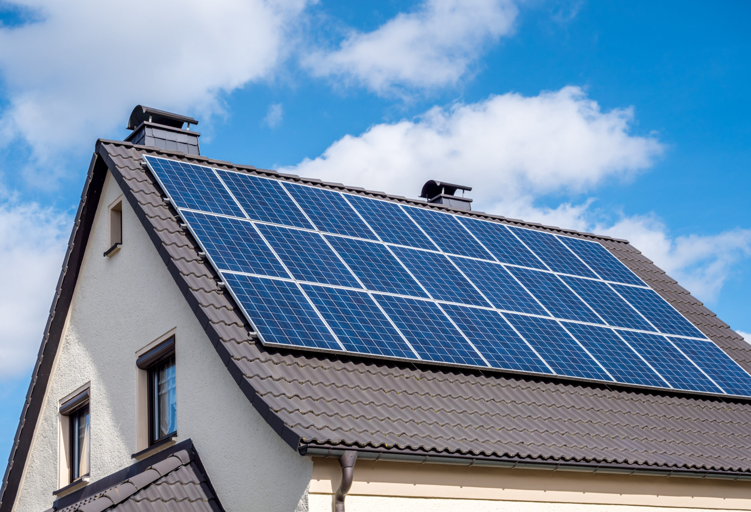 Solar panels on roof of house